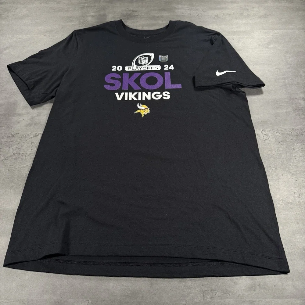 Nike Minnesota Vikings Shirt Men Medium Black Purple Cotton NFL Playoff Football